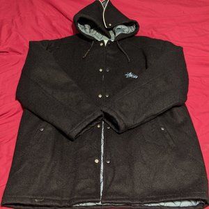 Vintage Stussy heavy coat with zipper hood XL